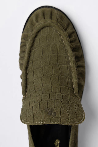 Margaux Loafer Olive Croco Suede Loafer Larroudé