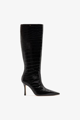Carine Boot Black Croco Patent Leather Boot Larroudé