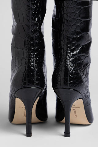 Carine Boot Black Croco Patent Leather Boot Larroudé