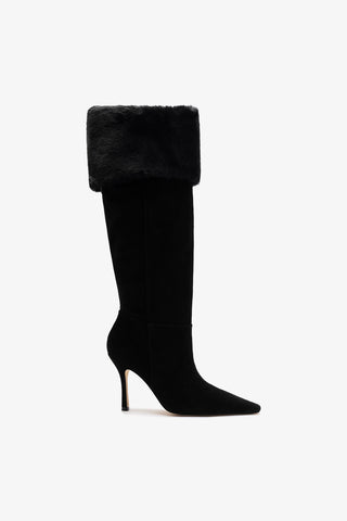 Carine Fur Boot Black Suede Boot Larroudé