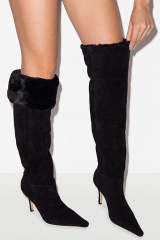 Carine Fur Boot Black Suede Boot Larroudé