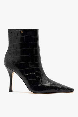 Mini Carine Boot Black Croco Leather Boot Larroudé