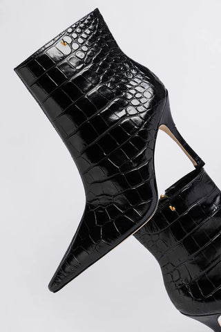Mini Carine Boot Black Croco Leather Boot Larroudé