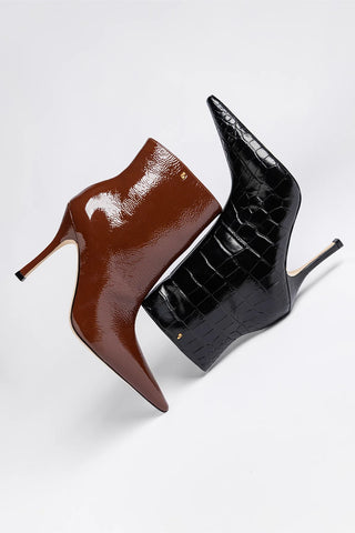 Mini Carine Boot Black Croco Leather Boot Larroudé