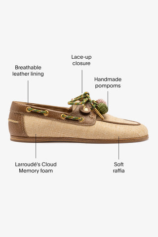 Cyprus Boat Shoe In Beige Raffia And Brown Leather