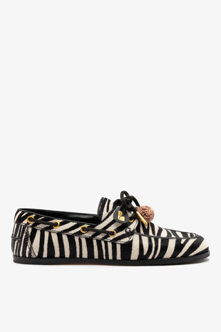Cyprus Boat Shoe Zebra Hair Leather Loafer Larroudé