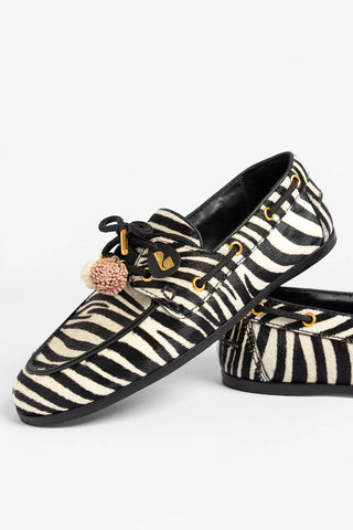 Cyprus Boat Shoe Zebra Hair Leather Loafer Larroudé