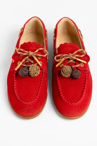 Cyprus Boat Shoe Blood Red Suede Loafer Larroudé