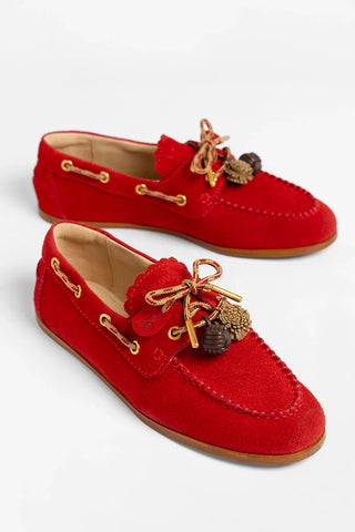 Cyprus Boat Shoe Blood Red Suede Loafer Larroudé
