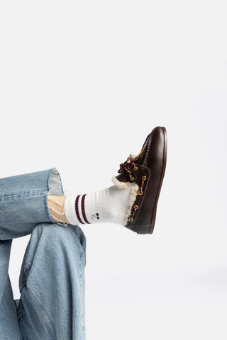 Cyprus Boat Shoe In Brown Leather and Natural Shearling Loafer Larroudé