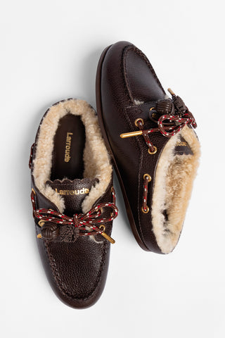 Cyprus Shearling Mule Brown Leather Mule Larroudé