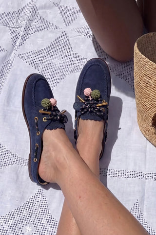 Cyprus Mule Indigo Suede — Larroudé