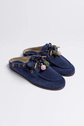 Cyprus Mule Indigo Suede — Larroudé