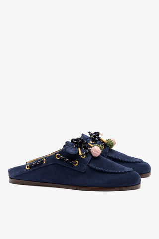 Cyprus Mule Indigo Suede — Larroudé