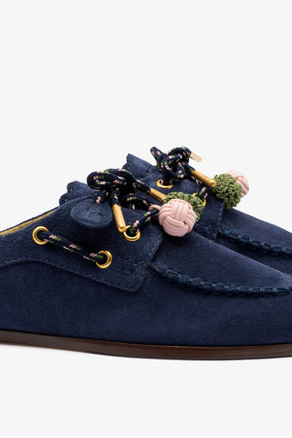 Cyprus Mule Indigo Suede — Larroudé