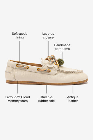 Cyprus Boat Shoe In Ivory Leather
