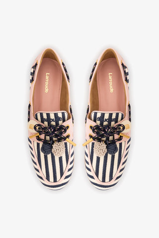 Cyprus Boat Shoe Navy Striped and Pink Leather Womens - Shoes - Loafers Larroudé