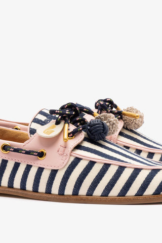Cyprus Boat Shoe Navy Striped and Pink Leather Womens - Shoes - Loafers Larroudé
