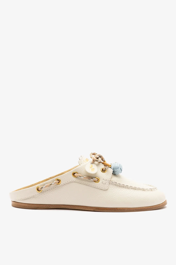 Off White Leather Flat Mule Cyprus – Larroude