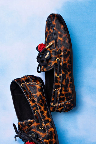Cyprus Boat Shoe In Leopard Print Calf Hair