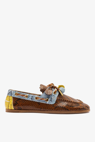 Cyprus Boat Shoe in Oud, Maya and Lemonade Python Embossed Leather
