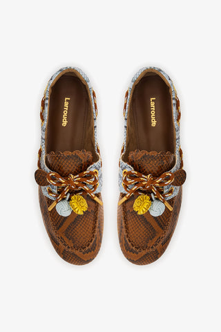 Cyprus Boat Shoe in Oud, Maya and Lemonade Python Embossed Leather
