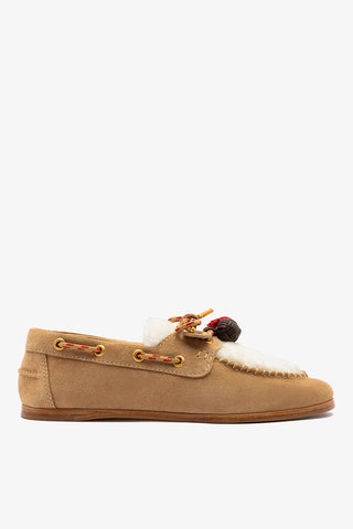 Cyprus Fuzzy Boat Shoe Peanut Suede Loafer Larroudé