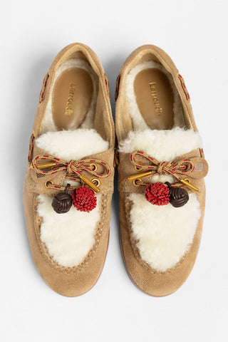 Cyprus Fuzzy Boat Shoe Peanut Suede Loafer Larroudé