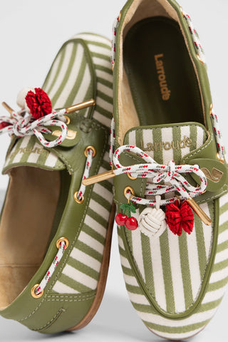 Cyprus Boat Shoe Seaweed Striped Canva Loafer Larroudé