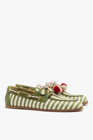 Cyprus Boat Shoe Seaweed Striped Canva Loafer Larroudé