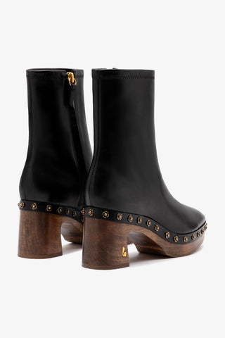 Dolly Wooden Boot Low In Black Leather