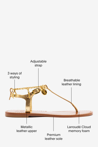 Gipsy Sandal In Gold Metallic Leather Flat - Sandal Larroudé