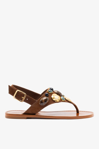 Talitha Flat Sandal In Brown Leather Flat - Sandal Larroudé
