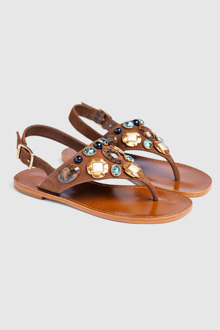 Talitha Flat Sandal In Brown Leather Flat - Sandal Larroudé