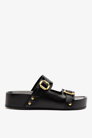 Milan Flatform Sandal In Black Vegetale Leather