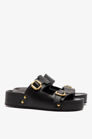 Milan Flatform Sandal In Black Vegetale Leather