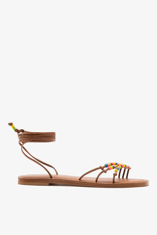 Larroudé x Ciao Lucia: Susana Flat Sandal Caramel Leather Flat - Sandal Larroudé x Ciao Lucia