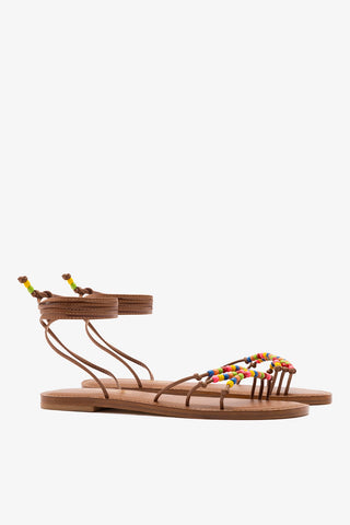 Larroudé x Ciao Lucia: Susana Flat Sandal Caramel Leather Flat - Sandal Larroudé x Ciao Lucia