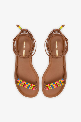 Larroudé x Ciao Lucia: Susana Flat Sandal Caramel Leather Flat - Sandal Larroudé x Ciao Lucia