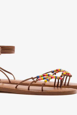 Larroudé x Ciao Lucia: Susana Flat Sandal Caramel Leather Flat - Sandal Larroudé x Ciao Lucia