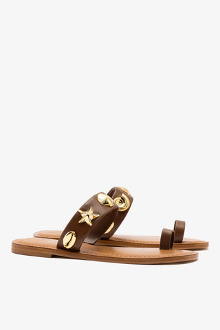 Madison Thong Sandal In Burnt Umber Leather