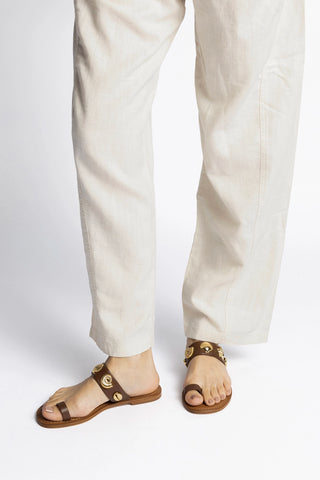 Madison Thong Sandal In Burnt Umber Leather