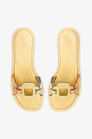 Margherita Slide In Metallic Gold Leather