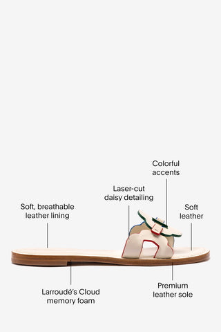 Margherita Slide In Ivory Leather Flat - Sandal Larroudé