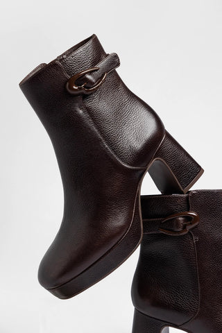 Dolly Verona Low Platform Boot Brown Leather Boot Larroudé