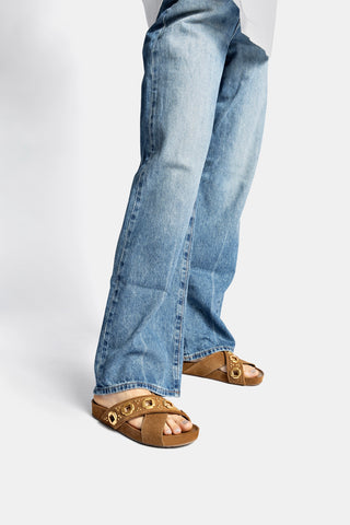 Milan Studs Slide In Russet Suede