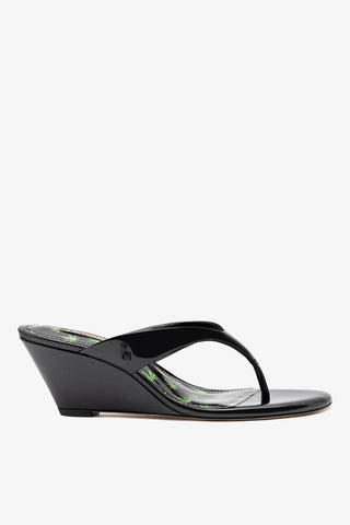 Gaia Low Wedge Sandal Black Patent Leather Sandal Larroudé