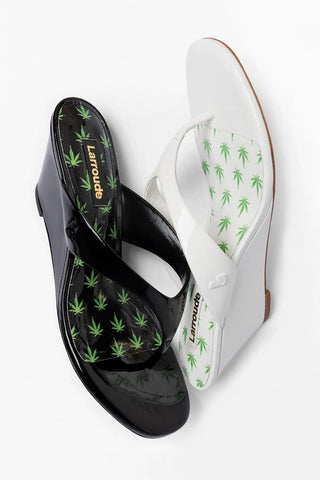 Gaia Low Wedge Sandal Black Patent Leather Sandal Larroudé