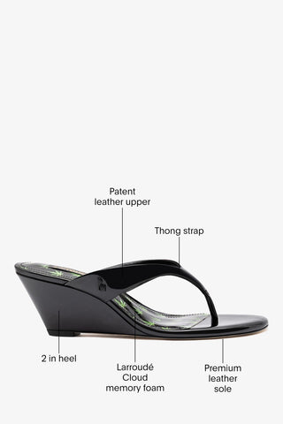 Gaia Low Wedge Sandal Black Patent Leather Sandal Larroudé