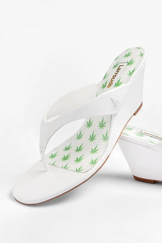 Gaia Low Wedge Sandal White Patent Leather Sandal Larroudé